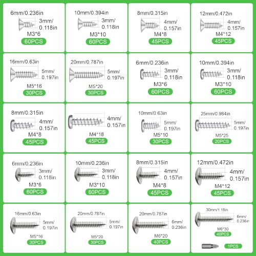 880Pcs M3/M4/M5/M6 304 Stainless Steel Self Tapping Screws Assortment Set - size: M3/4/5/6-880Pcs