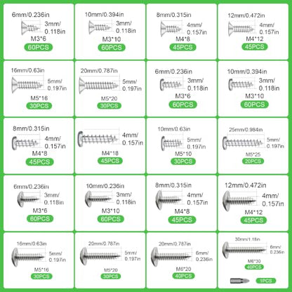 880Pcs M3/M4/M5/M6 304 Stainless Steel Self Tapping Screws Assortment Set - size: M3/4/5/6-880Pcs