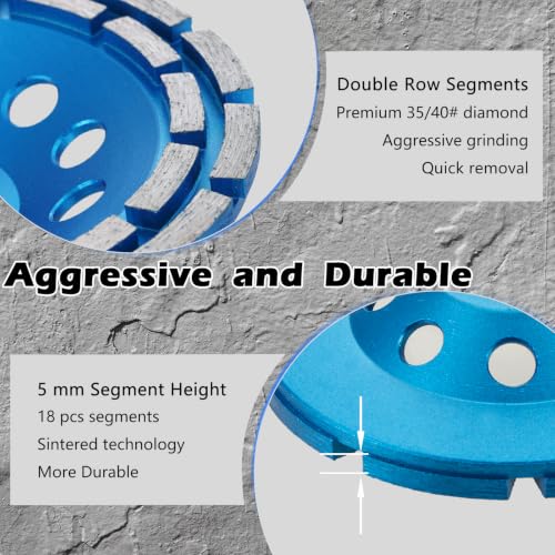 4 1/2 inch Concrete Grinding Wheel,5/8"-11 Arbor Diamond Cup Grinding Wheel Double Row for Granite Marble Concrete Masonry Stone - style: 4.5 Inch