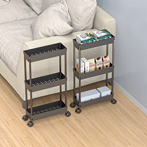 Sooyee 3 Tier Rolling Cart with Wheels, Black - color: Black, size: Slim 3 Tier