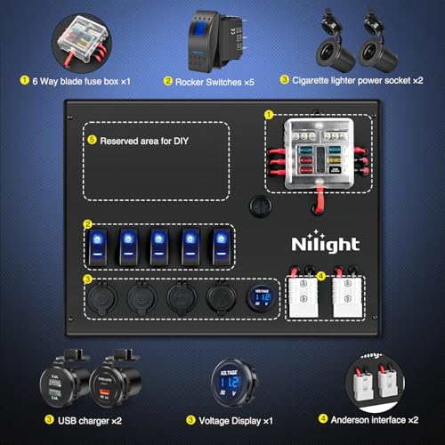 Nilight 12V/24V Camping Electrical System Centre Battery Power Control Box Fuse Block Switches Cigar Socket Voltmeter USB Charger Anderson Connector Ideal for RV Car Canopy Caravan Camper Trailer Van - color: 12V/24V Camping Electrical System Box