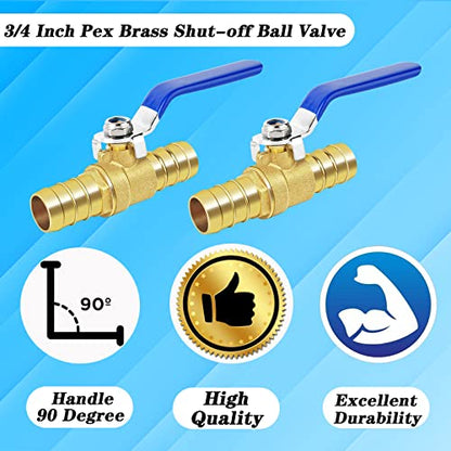 Brass Hose Barb Ball Valve Kit-2pcs 3/4'' Heater Hose Shut Off Valve with Stainless Steel Clamps-High Temperature Resistance Shut off PEX Ball Valve for Water, Oil, Gas, Fuel line Fittings - size: 3/4 inch (19mm), style: 2 pcs