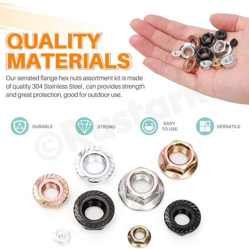 150Pcs 6 Sizes 304 Stainless Steel Serrated Flange Nuts Assortment Kit Metric Hexagon Flange Lock Nuts Serrated Hex Lock Nuts for Machinery Industry Home Improvement - style: 304 stainless-silver