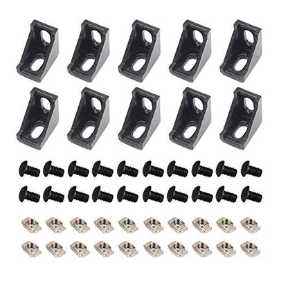 10PCS Extruded Aluminum Profile 2028 Corner Bracket Right Angle with Screws for 6mm Slot Aluminum Extrusion Profile 2020 Series (2028-Black-10 with Screws) - style: 2028-Black-10 with screws