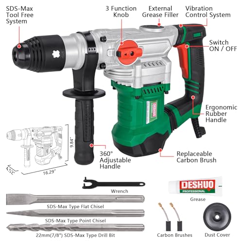 1-1/2" SDS-Max Heavy Duty Concrete Rotary Hammer Drill,3 Functions