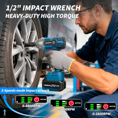 CloudDream 900Ft-lbs(1200N.m) Cordless Impact Wrench, Brushless 3800RPM - color: 1200n