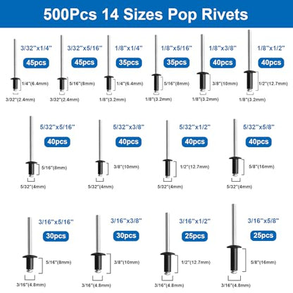 smseace 1000Pcs Black Rivets with 304 Stainless Steel Washers Kit - color: Black Aluminum, size: 1000Pcs