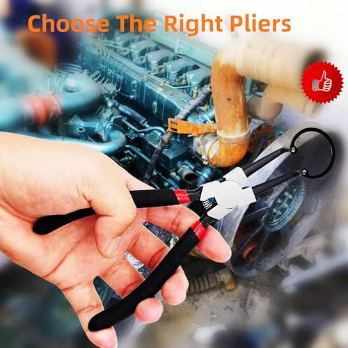 4PC 7" Snap Ring Pliers Set, Internal/External Circlip Pliers Kit with Straight+Bent Jaw Tips, Heavy Duty C Clamp Pliers for Automotive Tools