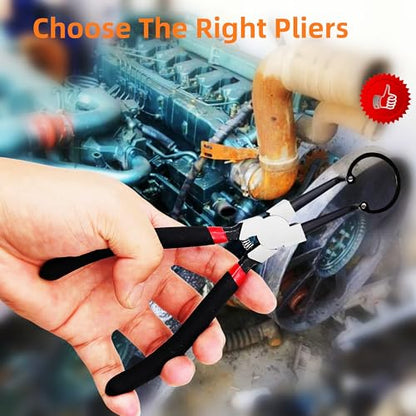 4PC 7" Snap Ring Pliers Set, Internal/External Circlip Pliers Kit with Straight+Bent Jaw Tips, Heavy Duty C Clamp Pliers for Automotive Tools