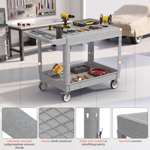 46 x 25 Inch Utility Rolling Storage Cart with Flat Top, Grey - color: Gray, size: Flat Top 46 × 25 Inch