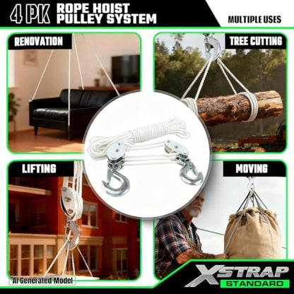 XSTRAP STANDARD Heavy-Duty 50 FT Rope Hoist, 2,000 LB Breaking Strength - color: 50ft White Standard