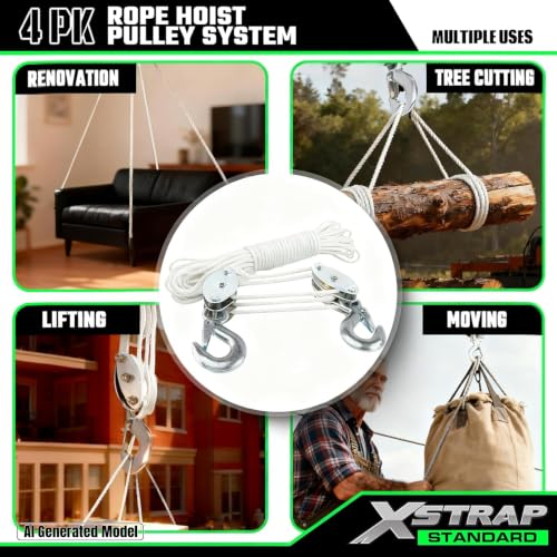 XSTRAP STANDARD Heavy-Duty 50 FT Rope Hoist, 2,000 LB Breaking Strength - color: 50ft White Standard