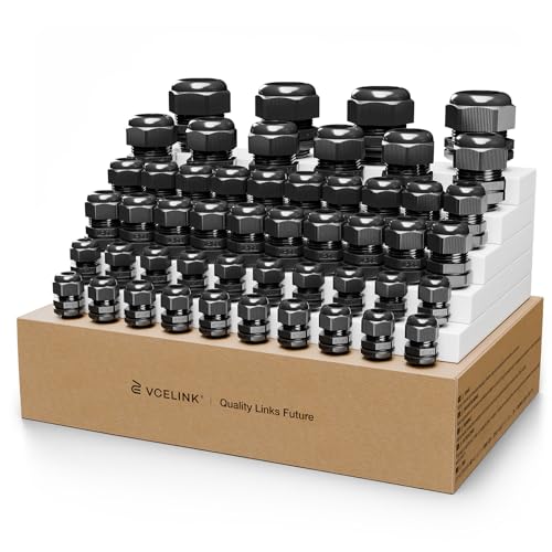 VCELINK Cable Gland Kit Nylon Waterproof, 50pcs IP68 Cord Grip Connectors - size: 50pcs KIT Adjustable 4-25mm
