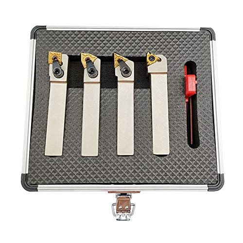 5/8'' inch CNC Lathe Indexable Turning Tool Holder with Nickel Plated,CNC Heavy-Duty Metal Lathe Bit Set with Tin Coated Carbide Turning Inserts WNMG431 CNMG431 TNMG331 16ER AG60