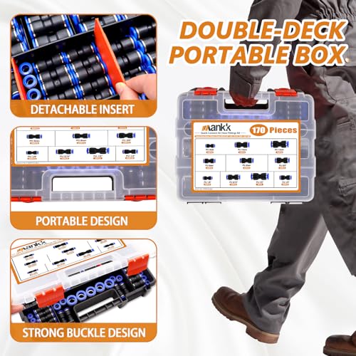 mankk 170PCS Push to Connect Fittings Metric & Imperial Air Hose Connectors - style: 170PCS-1/8" 1/4" 5/16" 3/8" 1/2"& 4/6/8/10/12mm OD Kits