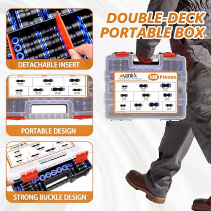 mankk 170PCS Push to Connect Fittings Metric & Imperial Air Hose Connectors - style: 170PCS-1/8" 1/4" 5/16" 3/8" 1/2"& 4/6/8/10/12mm OD Kits
