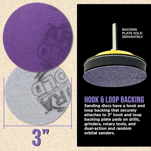 Dura-Gold Premium 400 Grit 3" Purple Film Ceramic Sanding Discs, Box of 30 - style: 400 Grit