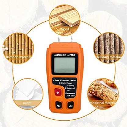 Digital Wood Moisture Meter Wood Humidity Tester Hygrometer Timber Damp Detector Large LCD Display (Orange) - color: Orange