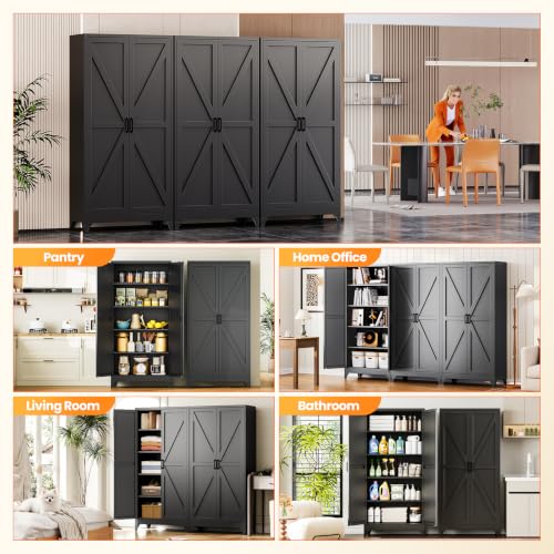 75" Tall Metal Storage Pantry Cabinet with 4 Adjustable Shelves - color: Black, size: 75"H x 36"W x 18"D