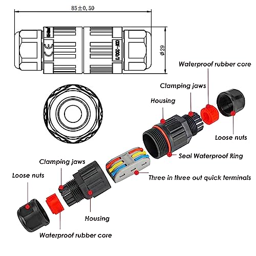 2Pcs-3pin IP68 outdoor waterproof junction box cable connector/quick terminal (waterproof up to 4 meters) - size: Wire connector 3 Pin