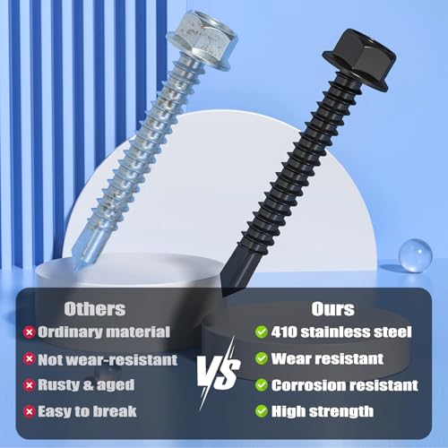 VGBUY 106pcs #8 x 1-3/4" Self Drilling Screws for Metal,410 Stainless Steel Black Zinc Plated,Self Tapping Sheet Metal Screws,Hex Washer Head - color: Black Hex Washer Head, size: #8 x 1-3/4 inch