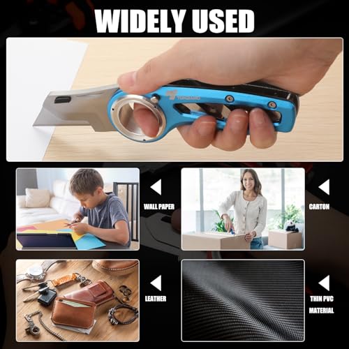 Tondiamo 2 Pcs Folding Pocket Utility Knife Box Cutter, Blue - color: Blue