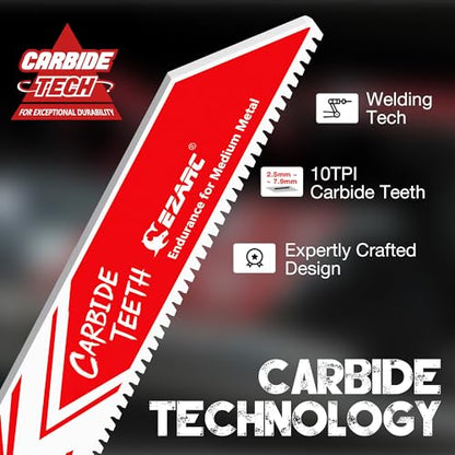 EZARC Carbide Reciprocating Saw Blades, 9-Inch 10TPI, Medium Metal, 3-Pack - size: 9 inch, style: 10TPI