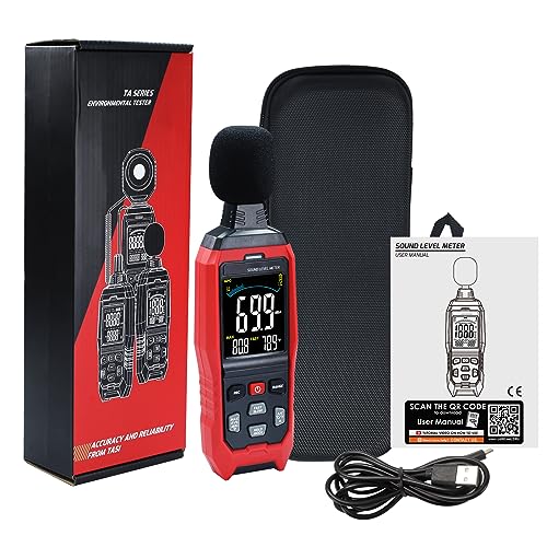 Sound Level Meter Data Logger Decibel Meter with Record Function, Portable Noise Meter 30~130dB Sound Meter A/C/Z Weighting Noise Testing with Audible Visual&Alarm, Temperatue, Analog Bar Indicator