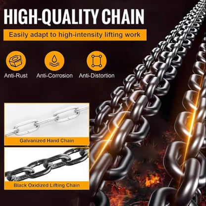 Hand Chain Hoist, Manual Chain Fall，1 Ton 2200 lbs Capacity 10 FT Come Along, G80 Galvanized Carbon Steel，Auto Chain Leading & 360° Rotation Hook for Warehouse Building Automotive Machinery (1T-3M) - size: 1T-3M