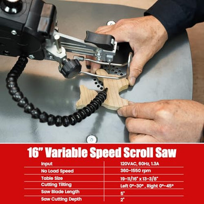 BUCKTOOL 16-Inch Scroll Saw, 1.3A Power Scroll Saws for Woodworking