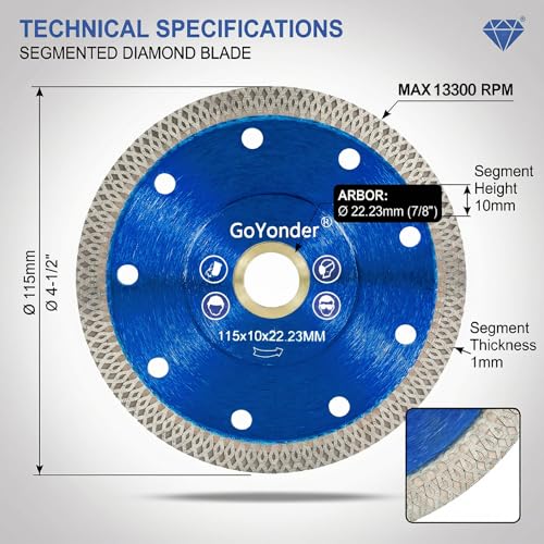 GoYonder 4.5 Inch Super Thin Diamond Saw Blade for Cutting Porcelain Tiles,Granite Marble Ceramics (4.5" -Blue (50 pcs)) - size: 4.5" - Blue (50 Count)