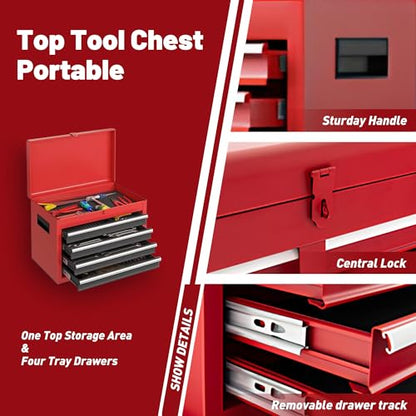 5-Drawer Rolling Tool Chest with Detachable Top Toolbox - color: Red, style: 5 drawer-detachable