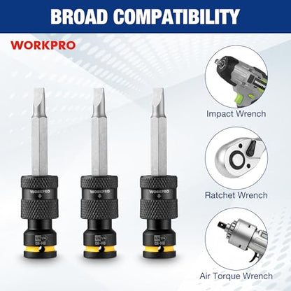 WORKPRO 1/4" Square Drive to 1/4" Hex Quick Release Socket Adapter, CR-MO - size: 1/4 inch