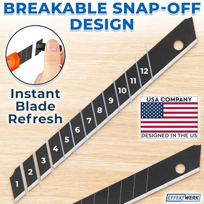 9mm Box Cutter Blades, Carbon Steel Snap Off Blade Refills, Black, 25 PK - style: 9mm