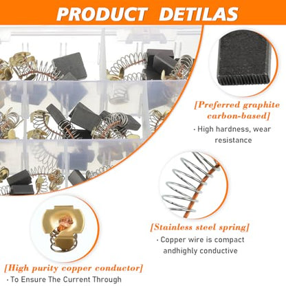 Electric Motor Carbon Brushes 60 Pcs 10 Different Sizes for Replacement Repair Power Tool Part