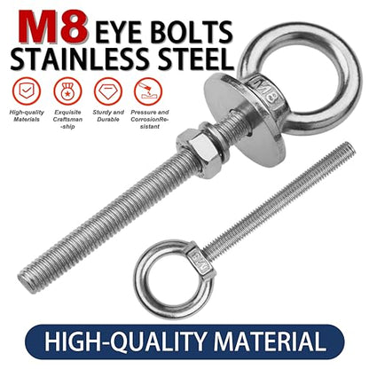 4 Pack M8 Stainless Steel Eye Bolts with Nuts,5/16" x 3" Eye Bolts - size: M8x77mm (5/16"x3")