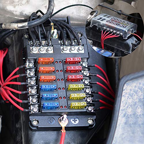 12 Way 12V Fuse Box 12Volt Blade Fuse Block, 12 Circuit W/Negative Bus Waterproof Fuse Box with LED Indicator for 12V/24V Automotive Golf Cart Truck Car Boat Marine RV Van Vehicle - style: 12 Way