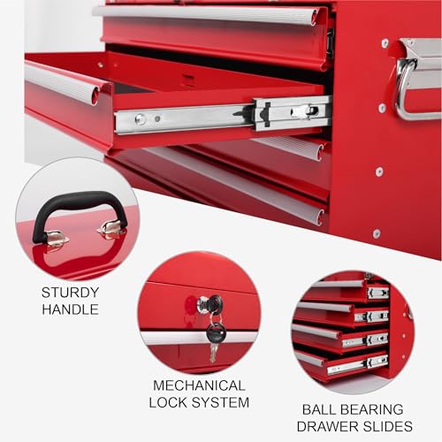 Heavy Duty Metal Tool Box, 21-inch, Portable Metal Tool Box with 4 Drawers, Small Tool Chest with EVA Liners, Ball Bearing Slide Drawers Locking & Powder Coated Finish, Multi-Function Tool Organizer - color: Tool Box-red