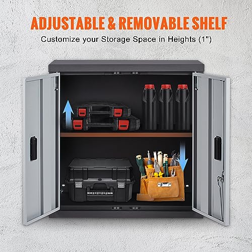 VEVOR Foldable Wall Cabinet, Metal Garage Locker Mounted 26" Small Tool Chest 240 LBS Loading Capacity Adjustable Shelf Magnetic Door File for Warehouse Office Home Black - size: Foldable 26"