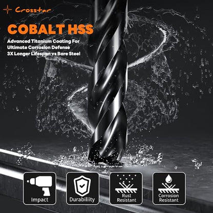 Crosstar M35 Cobalt Drill Bit Set,Three-Flute Design,1/16"-1/2",21pcs - size: 21pcs set