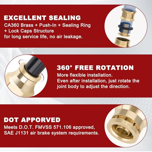 DOT Approved Male Straight Brass Union 3/8" Tube x 1/2" NPT, 4PCS - size: 3/8" OD x 1/2" NPT