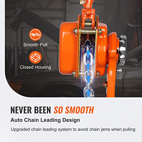 VEVOR Manual Lever Chain Hoist, 1-1/2 Ton 3300 lbs Capacity 20 FT Come Along, G80 Galvanized Carbon Steel with Weston Double-Pawl Brake,Auto Chain Leading & 360° Rotation Hook, for Garage Factory Dock - size: 1-1/2 Ton 20FT