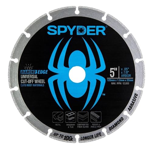Spyder 5-Inch Diamond Bite Cut-Off Wheel for Steel, Cast Iron, Rebar, Stone, Concrete Block, Ceramic Tile, and More, 7/8-Inch Arbor (14005) - size: 5-Inch, style: Diamond Edge