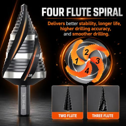 THINKWORK 5Pcs HSS Step Drill Bit, 4 Spiral Flute Unibit for Metal-59 Steps - size: 5 Piece