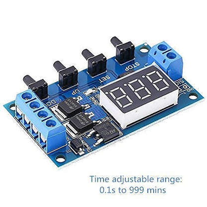 Programmable Timer Delay Relay Module DC 5V-36V Adjustable On/Off Cycle Timer Switch with Dual MOS Output Digital Display Emergency Stop Protective Case for Smart Home Automation DIY Electronics