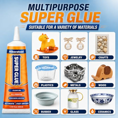 Super Glue Gel, 50g (1.76 oz) Clear Non-Drip Adhesive with Precision Tip