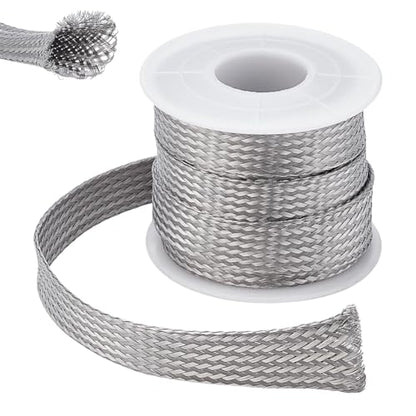 UNICRAFTALE 304 Stainless Steel Expandable Braided Cable Sleeve Knitting Scalable Network Ribbon Flat Cable Sleeve Cord Protector Wire Loom Tubing for Protect Cables 4m/roll - size: 4.4 Yards x 0.47in