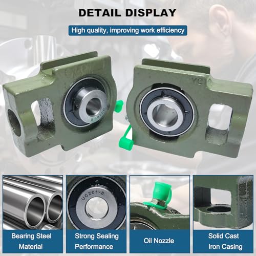 2 Pack UCT201-8 Bore 1/2" Take-Up Block Bearings Unit, Insert Bearing, Solid Cast Iron Base and Self Aligning Chrome Steel Mounted Ball Bearings (UCT201) - style: UCT201-8