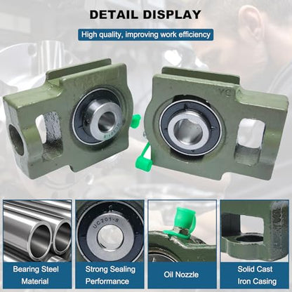 2 Pack UCT201-8 Bore 1/2" Take-Up Block Bearings Unit, Insert Bearing, Solid Cast Iron Base and Self Aligning Chrome Steel Mounted Ball Bearings (UCT201) - style: UCT201-8