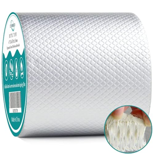 COSIMIXO Aluminum Foil Butyl Tape 4" x 16.5Ft (10cm x 5m) Extra Thickness Upgraded Strong Butyl Waterproof Tape, Repair for Boat,Pipe, HVAC Ducts, Roof Crack, RV, Awning, Window Sealing, Silver - size: 4" x 16.5Ft